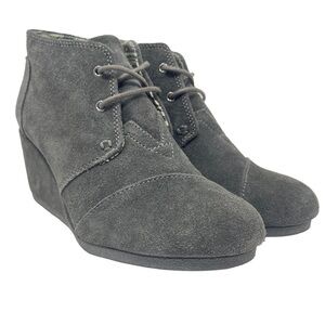 Toms Boots Womens 8 Grey Suede Desert Kala Wedge Ankle‎ Booties Lace Up Shoes